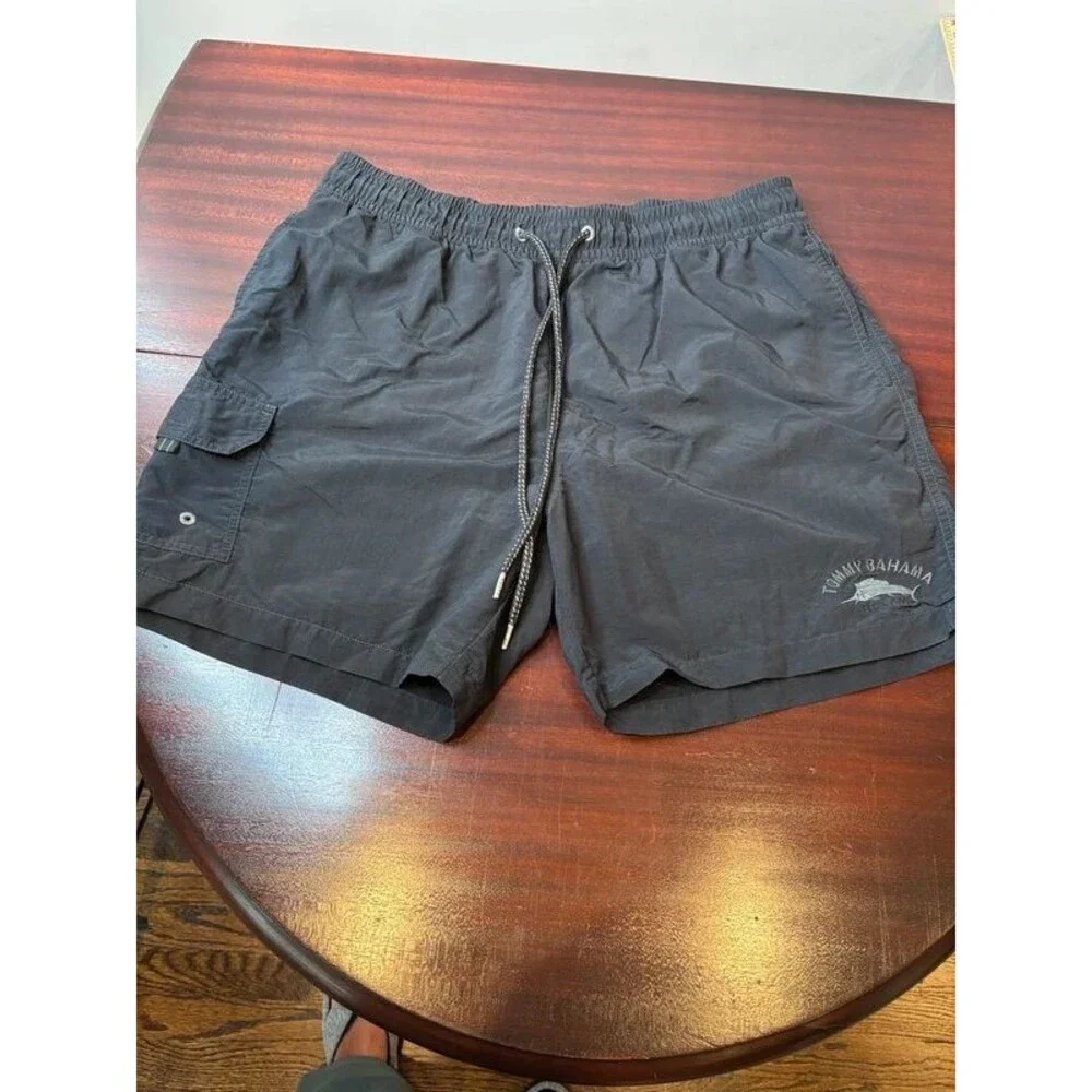 Tommy Bahama Relax Black Swim Trunks Men’s Large L Marlin Cargo Mesh Lined